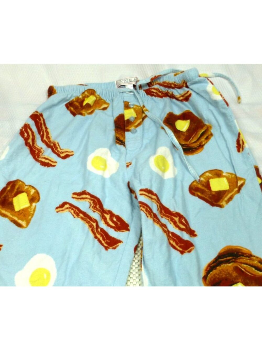 Breakfast-Themed PJ Studio Blue Cotton Pajama Set With Bacon Eggs & Pancakes Pri - Picture 13 of 16